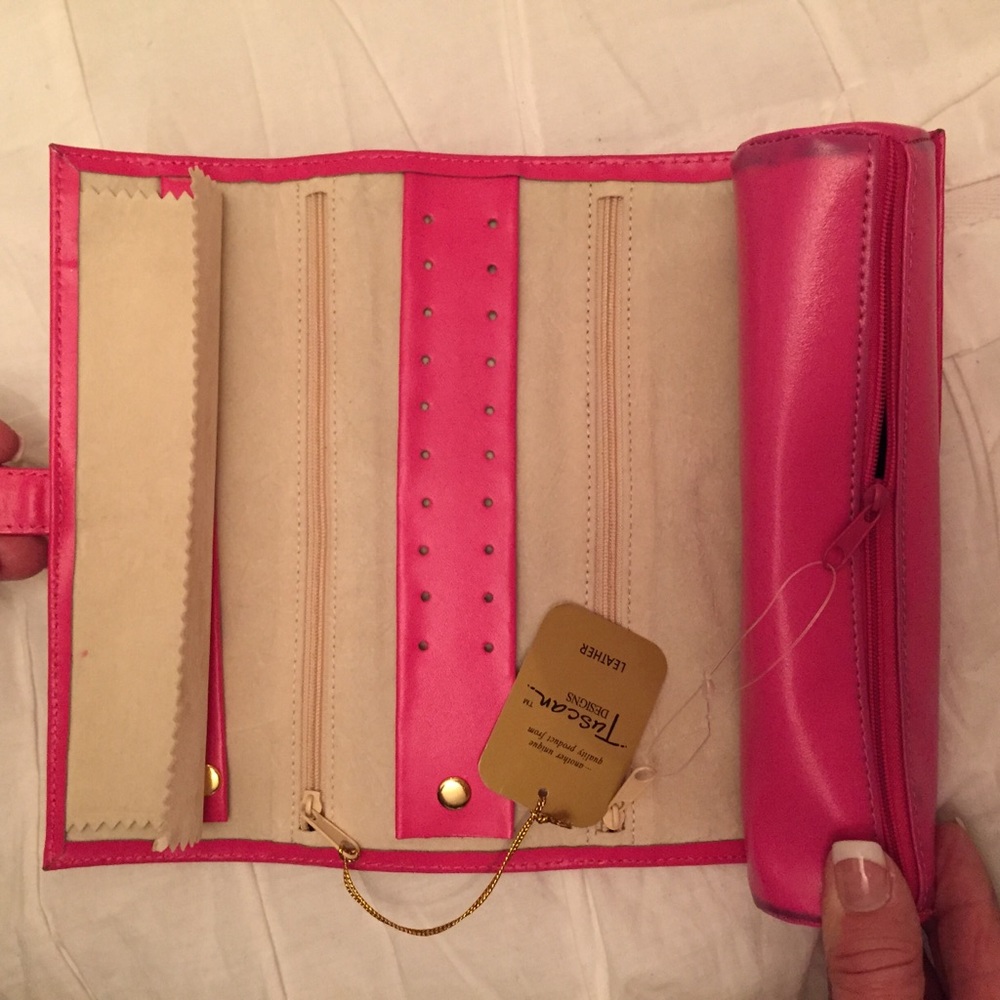 NWT Pink Leather Jewelry Travel Case - Picture 5 of 7